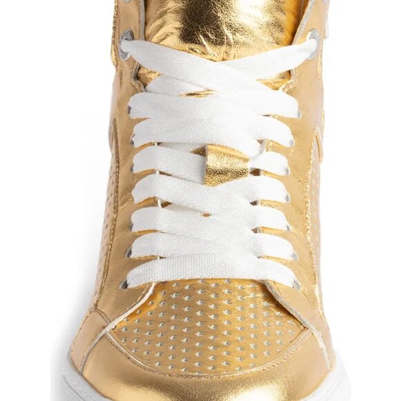 Zadig & Voltaire Flash Metallic Leather High Top Sneaker in Gold - Picture 2 of 8